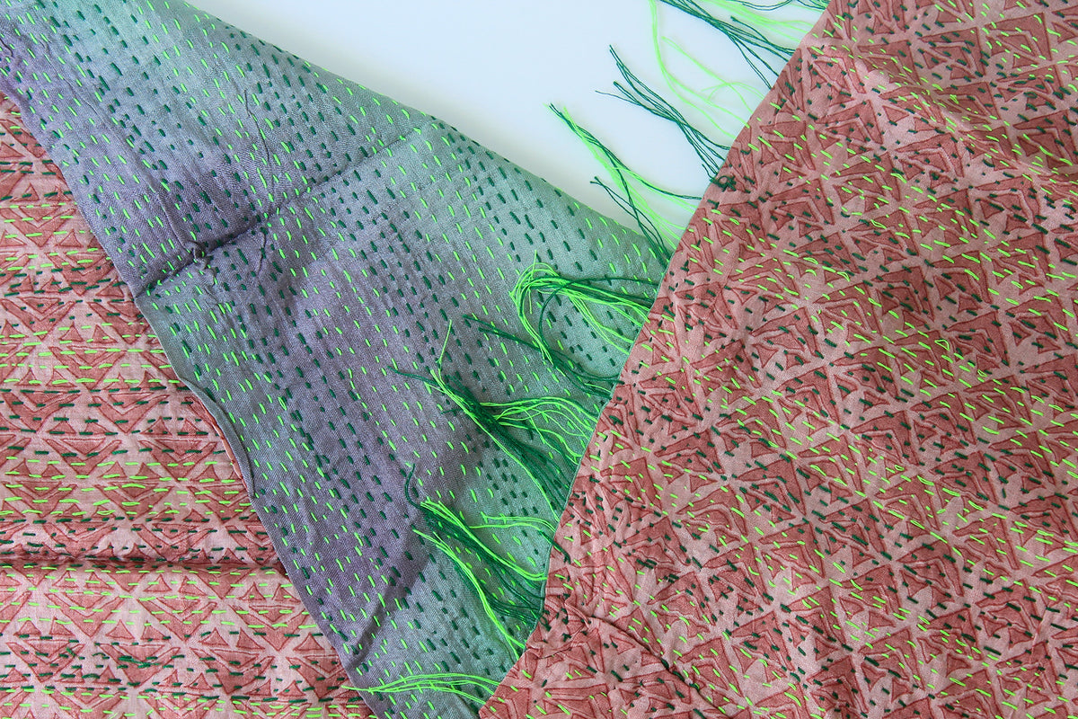 Wild Sage— Reversible Kantha Silk Scarf