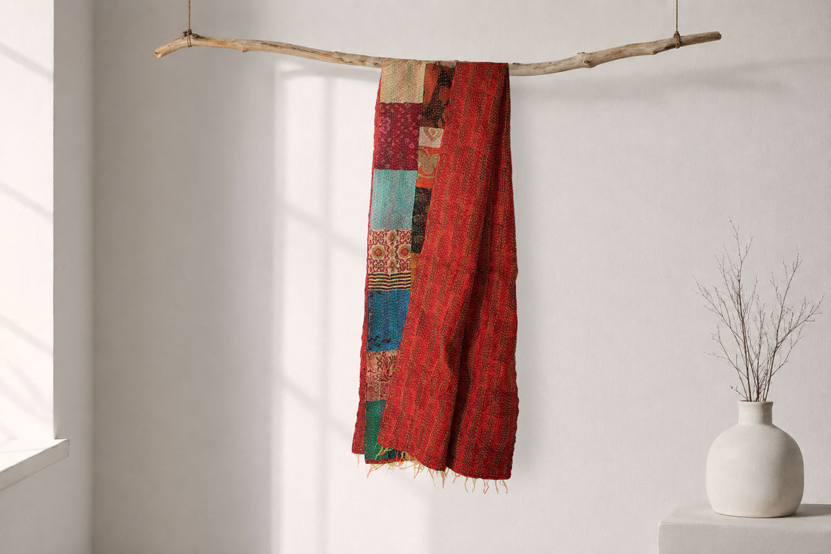 Saffron Mosaic — Reversible Silk Scarf