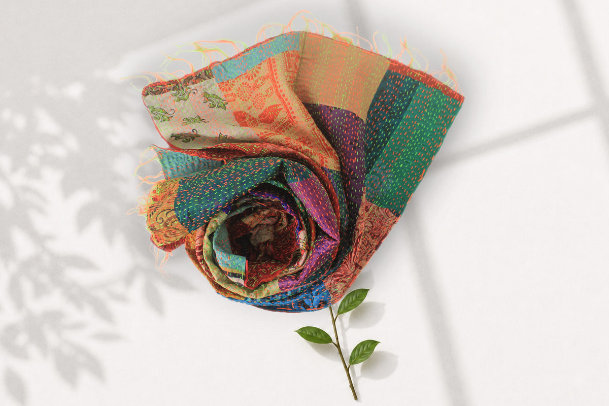 Saffron Mosaic — Reversible Silk Scarf