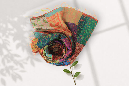 Saffron Mosaic — Reversible Silk Scarf