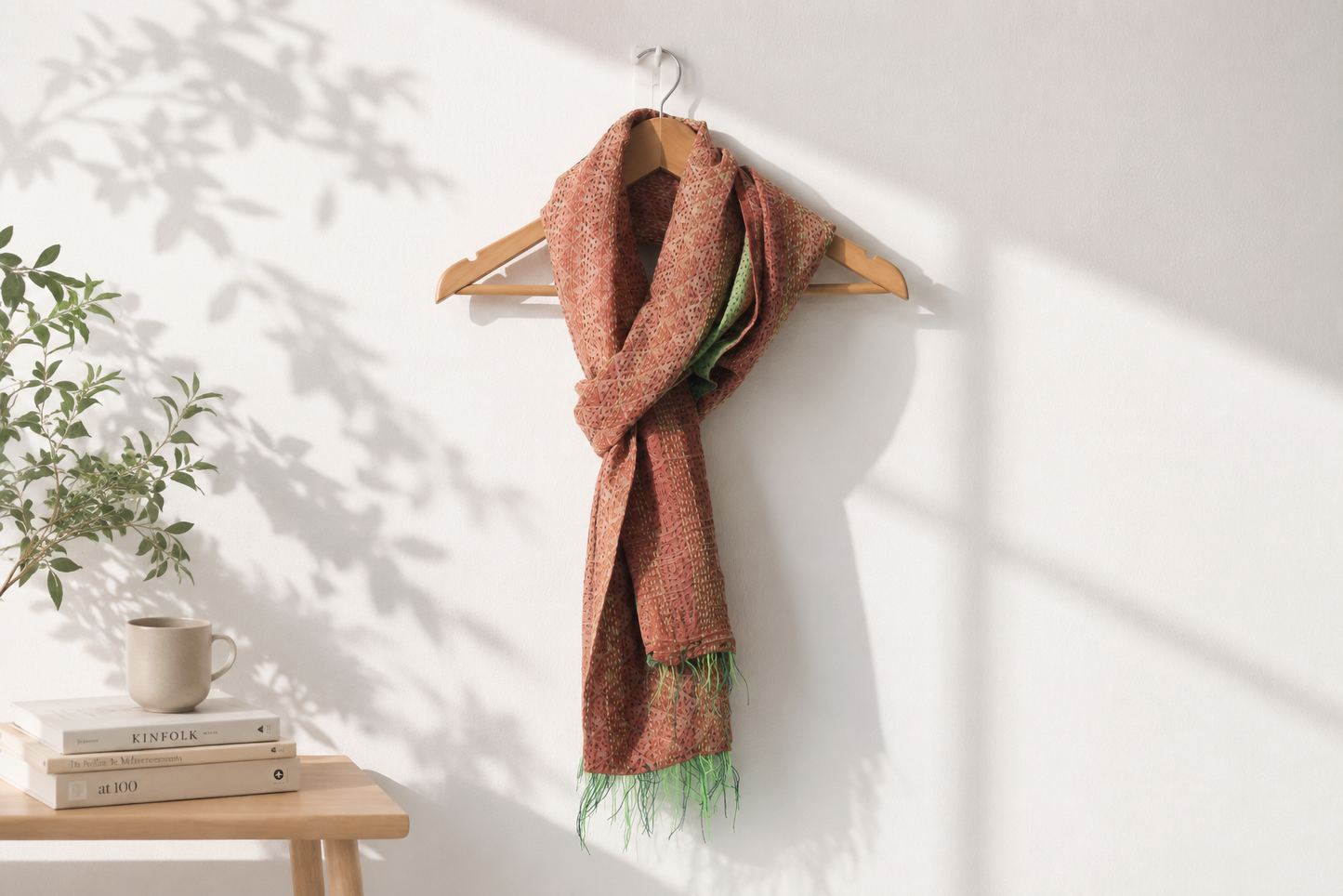 Wild Sage— Reversible Kantha Silk Scarf