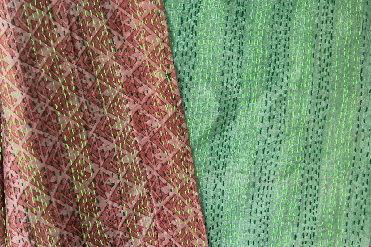 Wild Sage— Reversible Kantha Silk Scarf