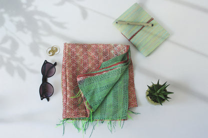 Wild Sage— Reversible Kantha Silk Scarf