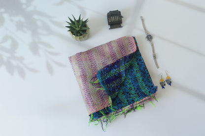 River Mist— Reversible Kantha Silk Scarf