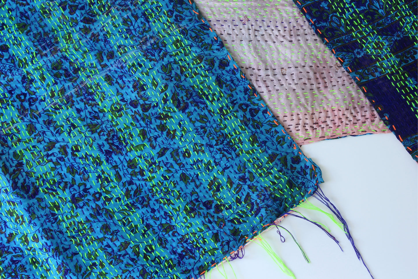 River Mist— Reversible Kantha Silk Scarf