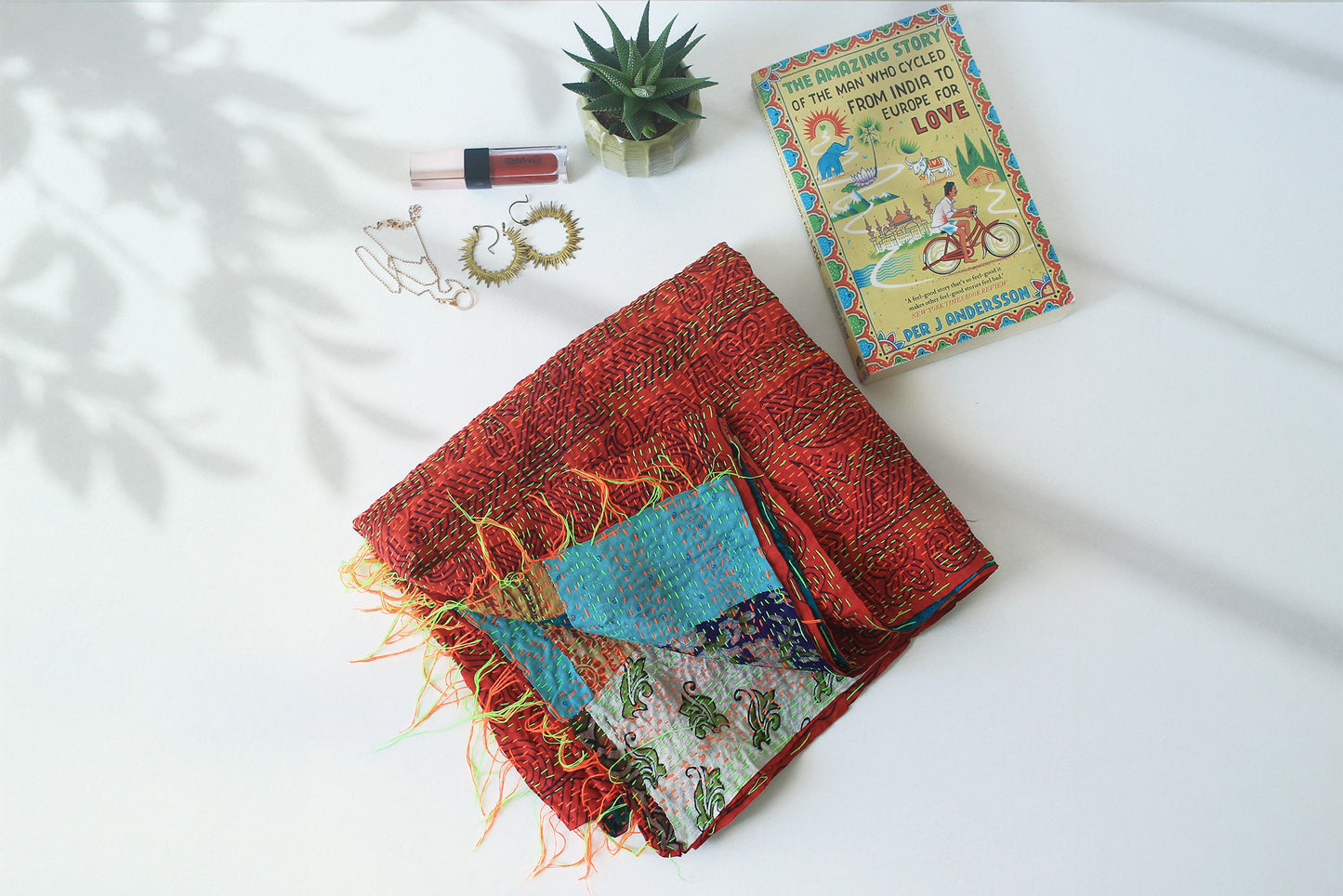 Saffron Mosaic — Reversible Silk Scarf