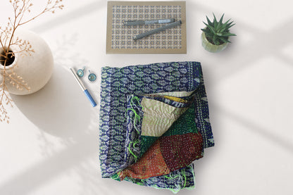 Nomad Quilt— Reversible Kantha Silk Scarf