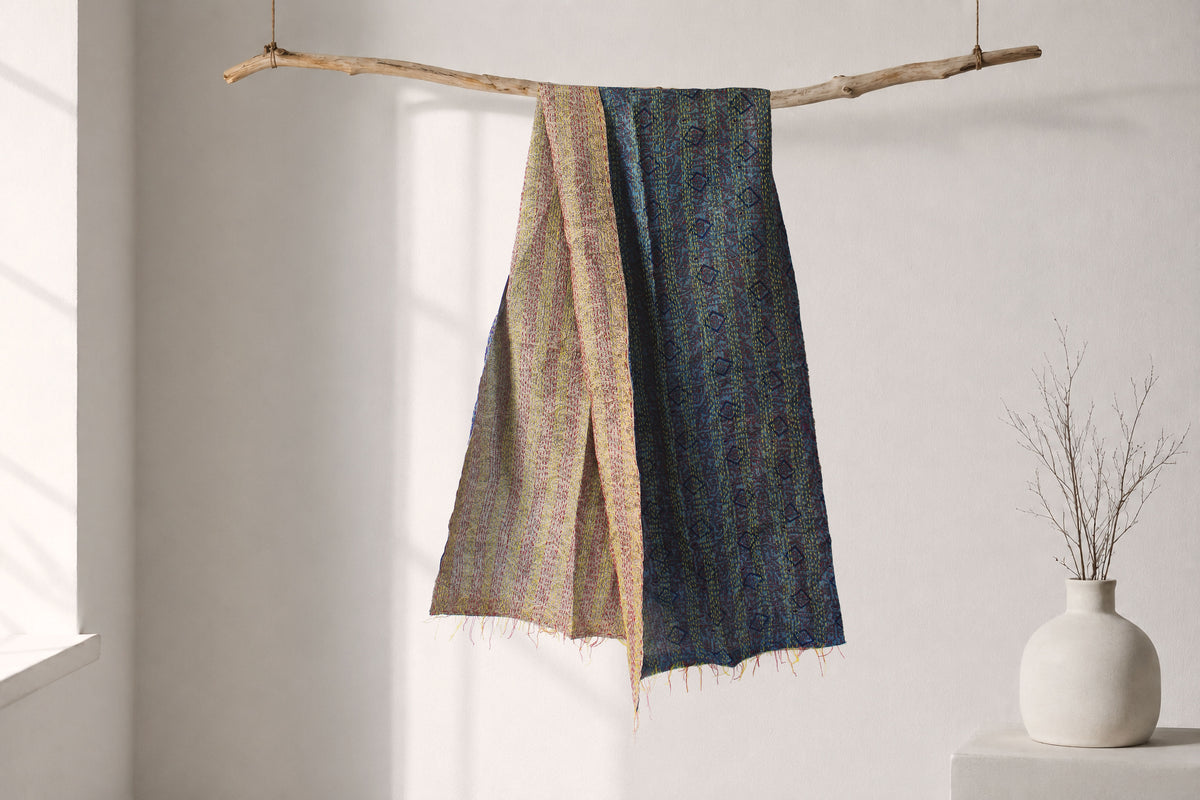 Twilight Kantha — Reversible Silk Scarf