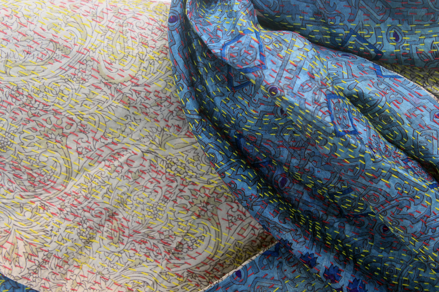 Twilight Kantha — Reversible Silk Scarf