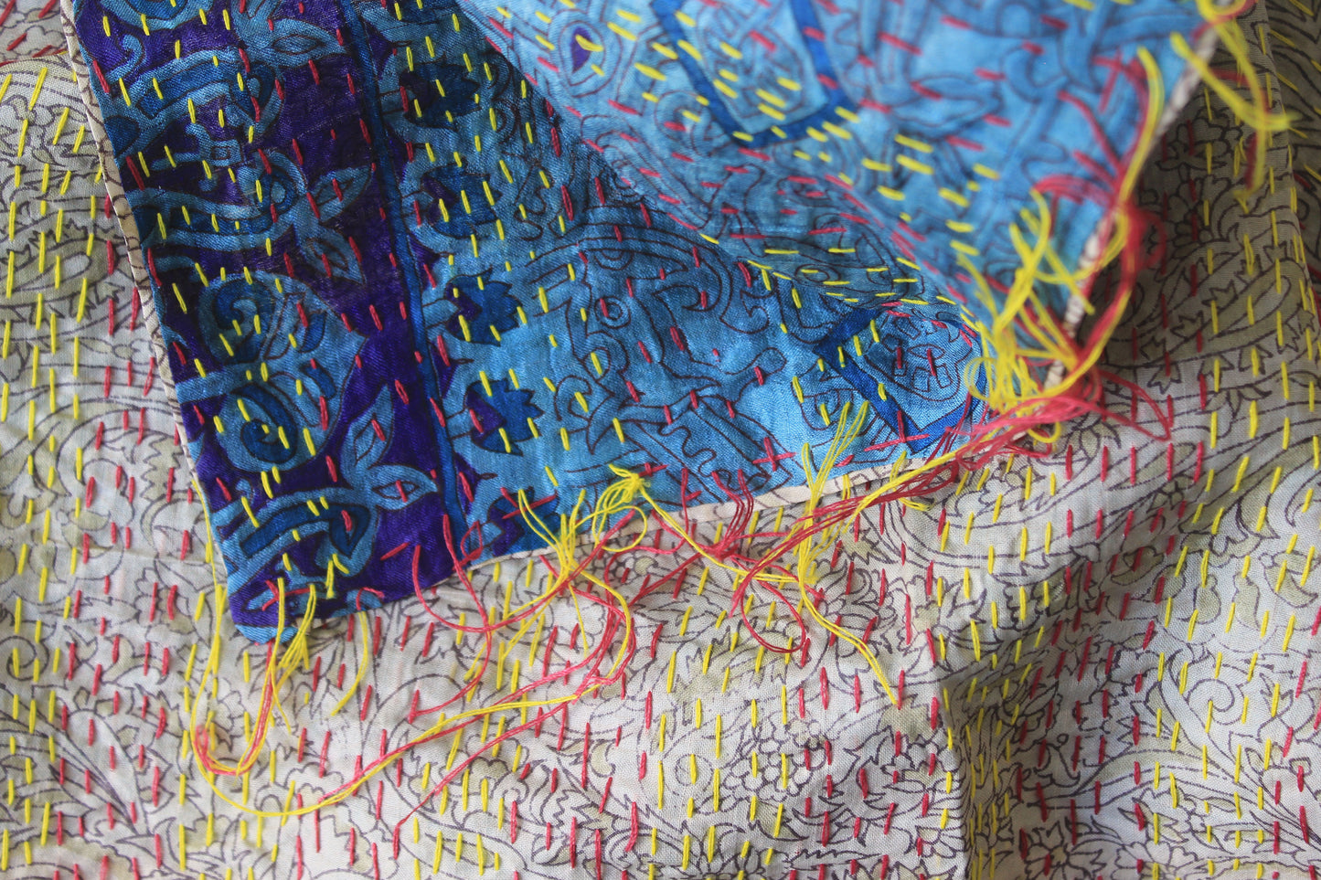 Twilight Kantha — Reversible Silk Scarf