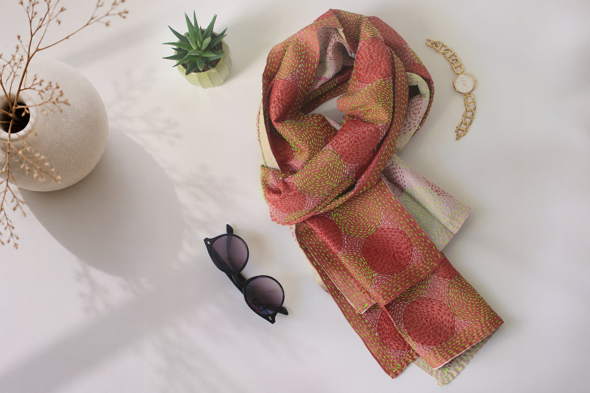 Desert Sun — Reversible Kantha Silk Scarf