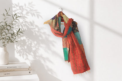 Saffron Mosaic — Reversible Silk Scarf