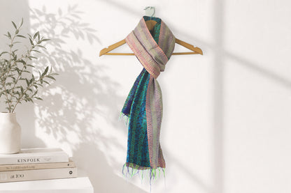 River Mist— Reversible Kantha Silk Scarf