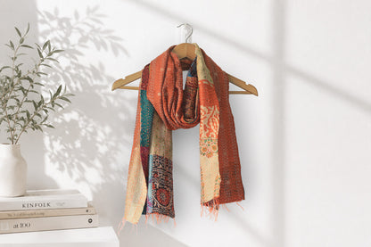 Amber Atlas — Reversible Kantha Silk Scarf
