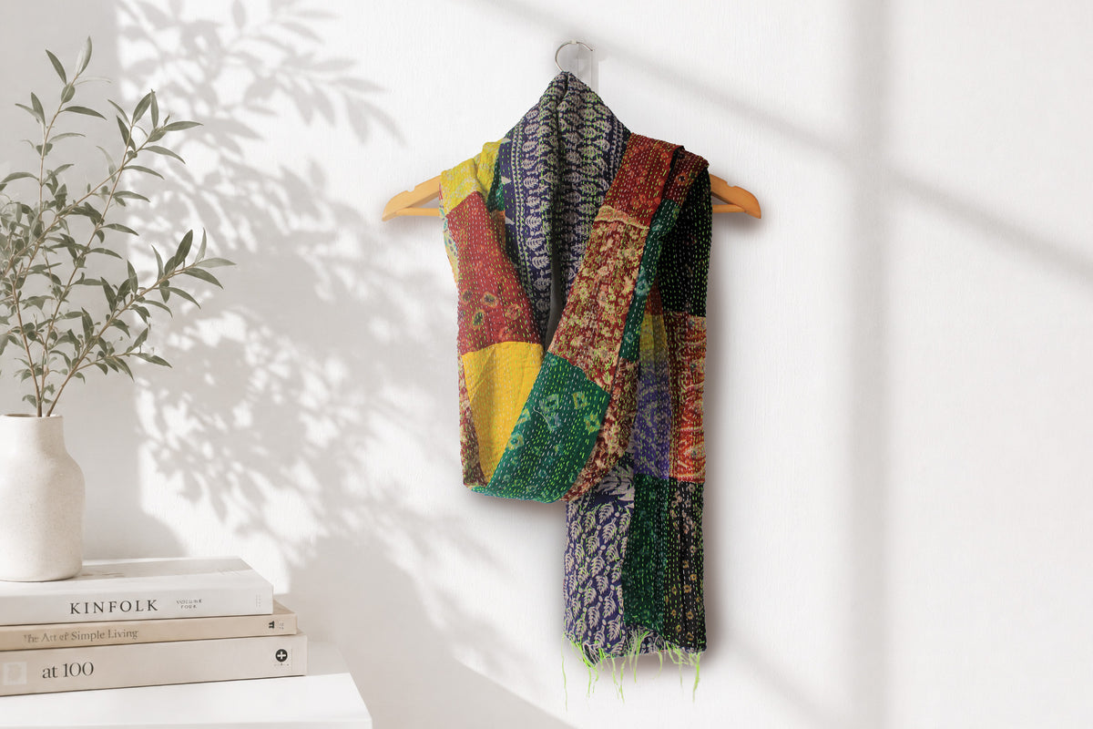 Nomad Quilt— Reversible Kantha Silk Scarf