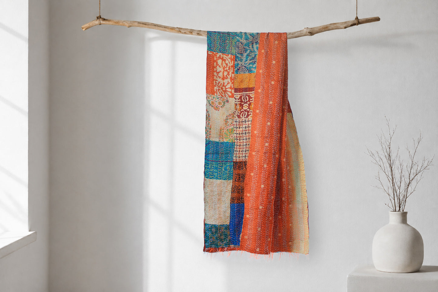Amber Atlas — Reversible Kantha Silk Scarf