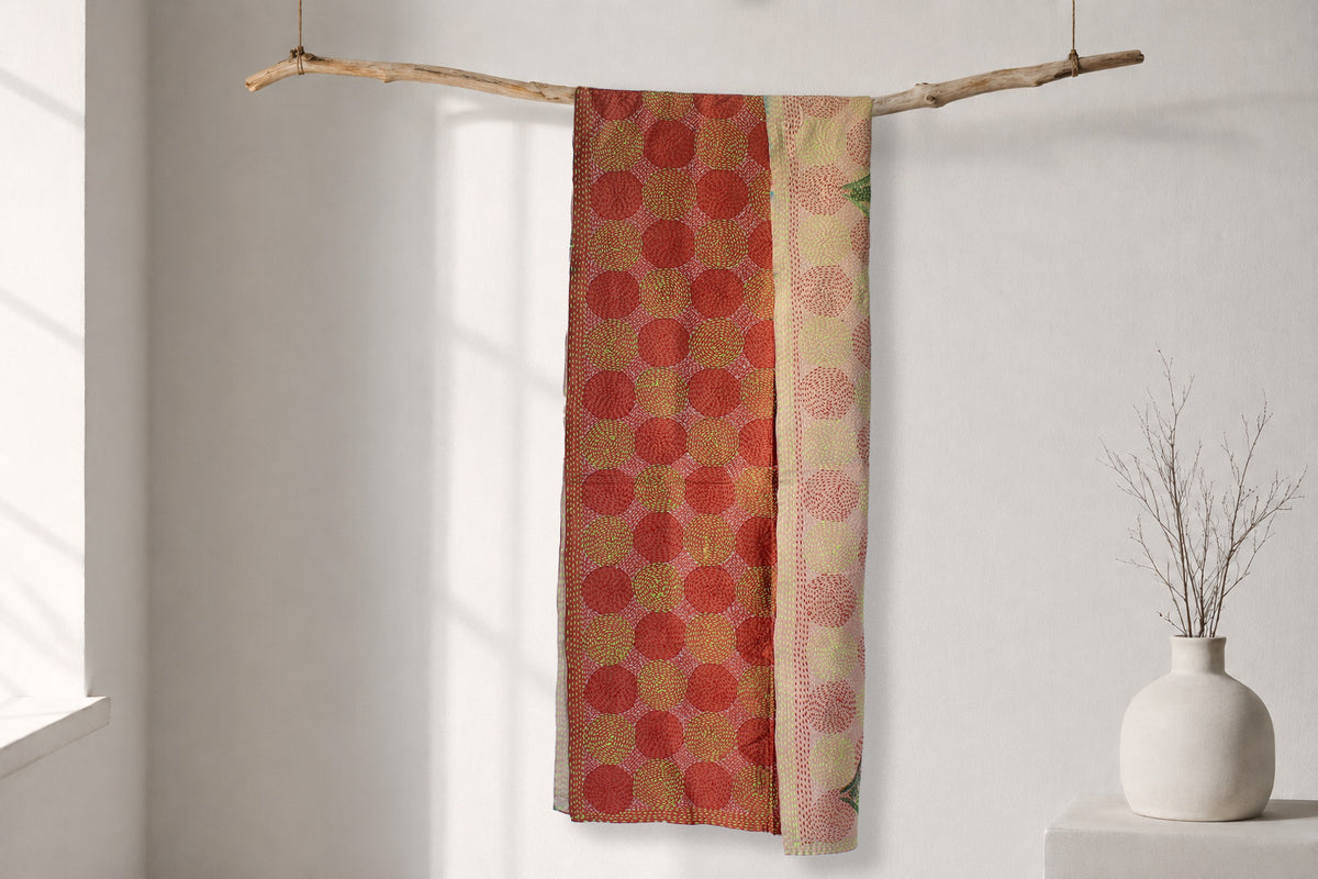 Desert Sun — Reversible Kantha Silk Scarf