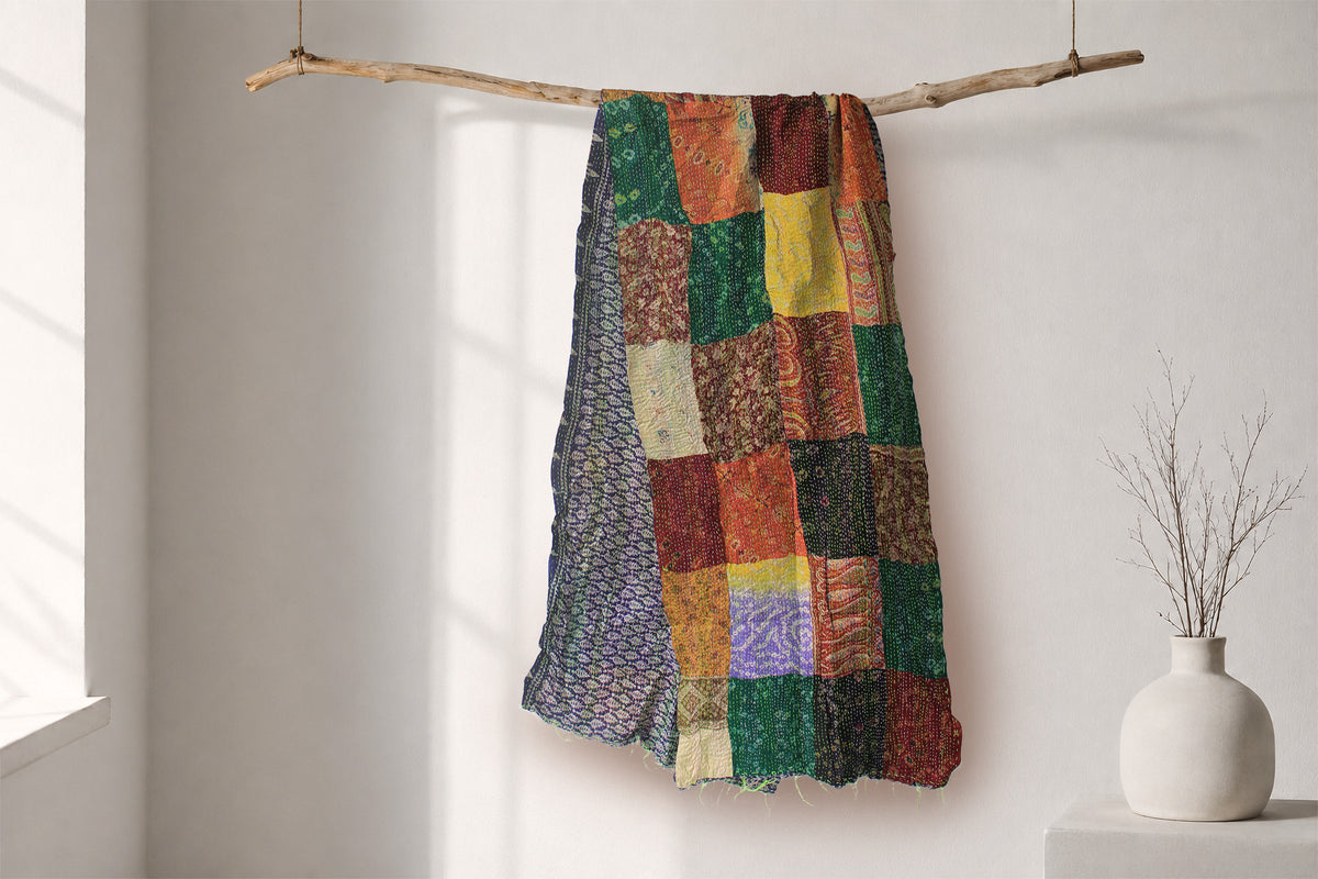 Nomad Quilt— Reversible Kantha Silk Scarf