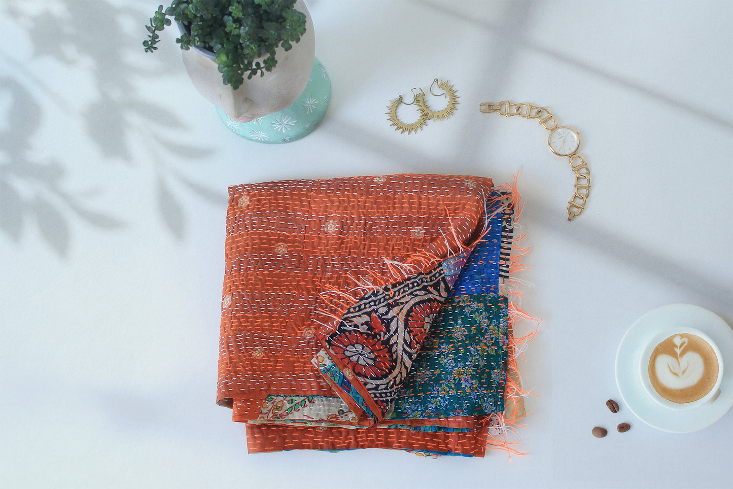 Amber Atlas — Reversible Kantha Silk Scarf