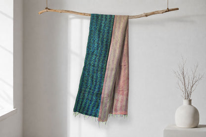 River Mist— Reversible Kantha Silk Scarf
