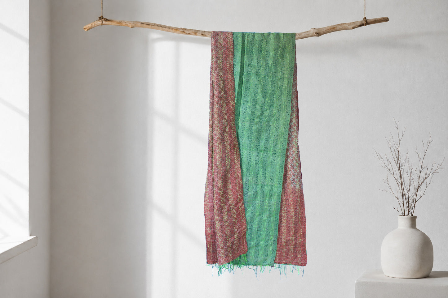 Wild Sage— Reversible Kantha Silk Scarf