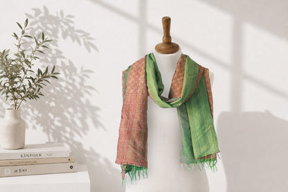 Wild Sage— Reversible Kantha Silk Scarf