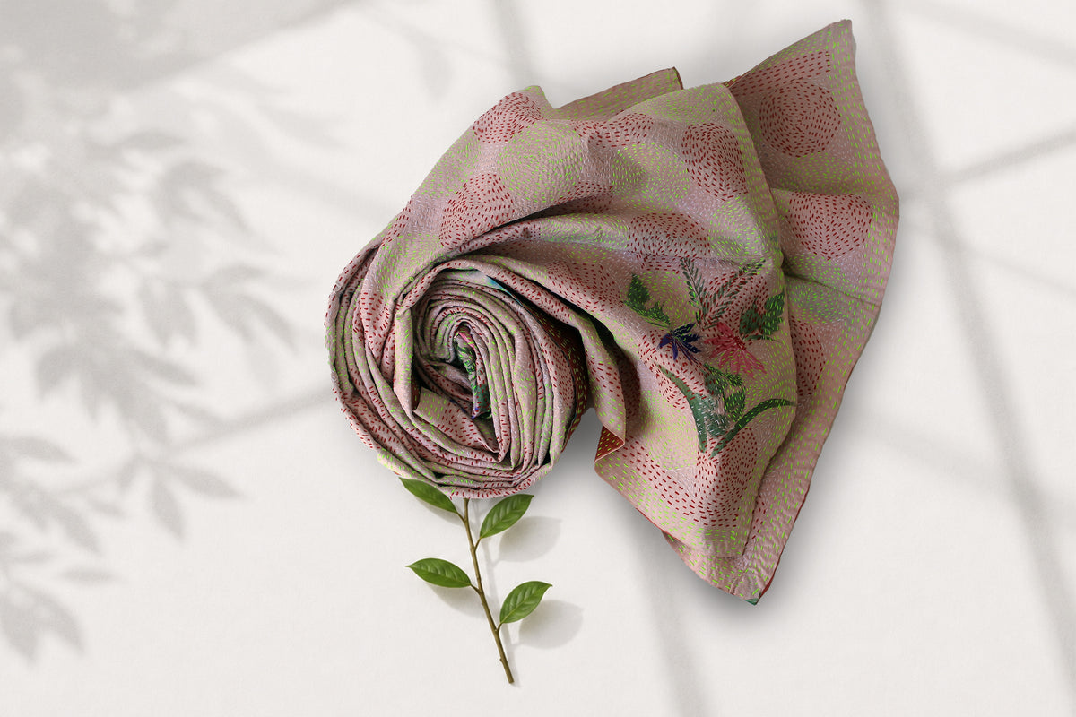 Desert Sun — Reversible Kantha Silk Scarf