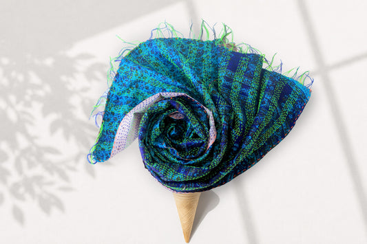 River Mist— Reversible Kantha Silk Scarf