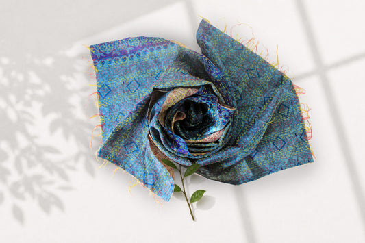 Twilight Kantha — Reversible Silk Scarf