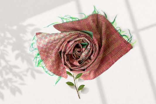 Wild Sage— Reversible Kantha Silk Scarf