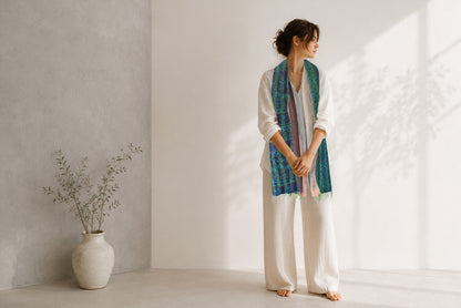 River Mist— Reversible Kantha Silk Scarf